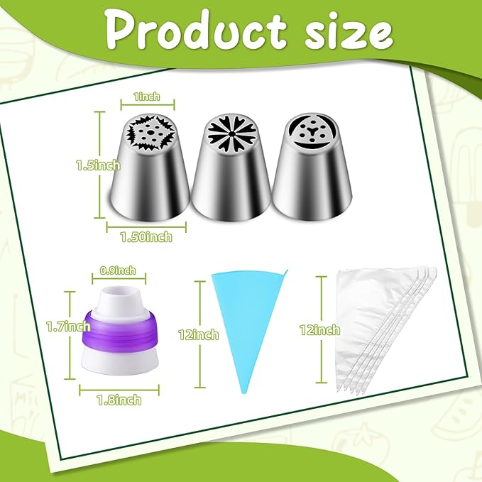 27 Pieces Piping Tips Set, Cake Decorating Tips Baking Supplies for Cupcake Cookies Birthday Party (12 Icing Tips 10 Pastry Baking Bags 2 Leaf Piping Tips 2 Couplers 1 Silicone Bag)