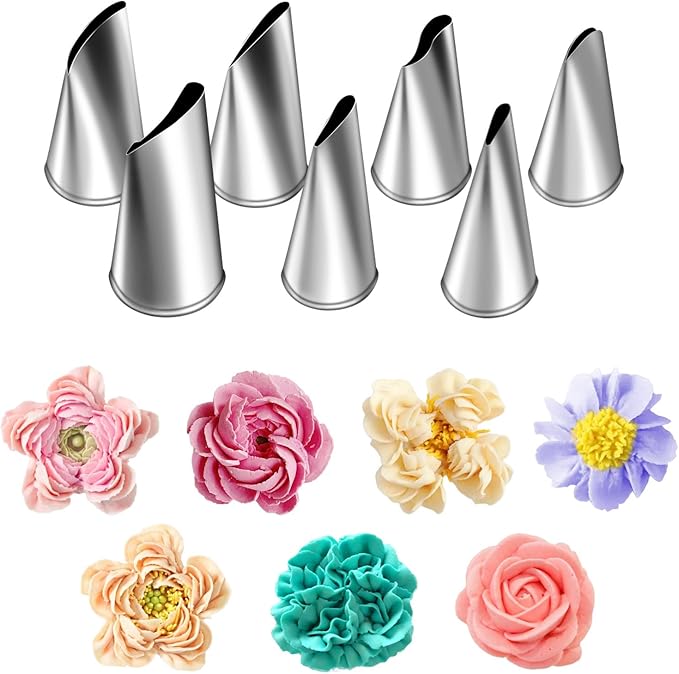 Fondant Rose Piping Tips Set, Stainless Steel Cake Decorating Pastry Tools, Cake Decorating Supplies Baking Set Tools (7 Pieces)