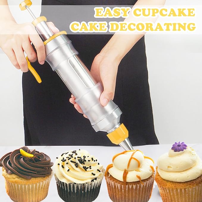 Dessert Decorating Syringe Set, Cake Decorating Kit, Stainless Steels Frosting Piping Kit for Cupcake Decoration with 6 Piping Nozzles, Cake Decorating Gun for Frosting Cream to Make Cupcakes