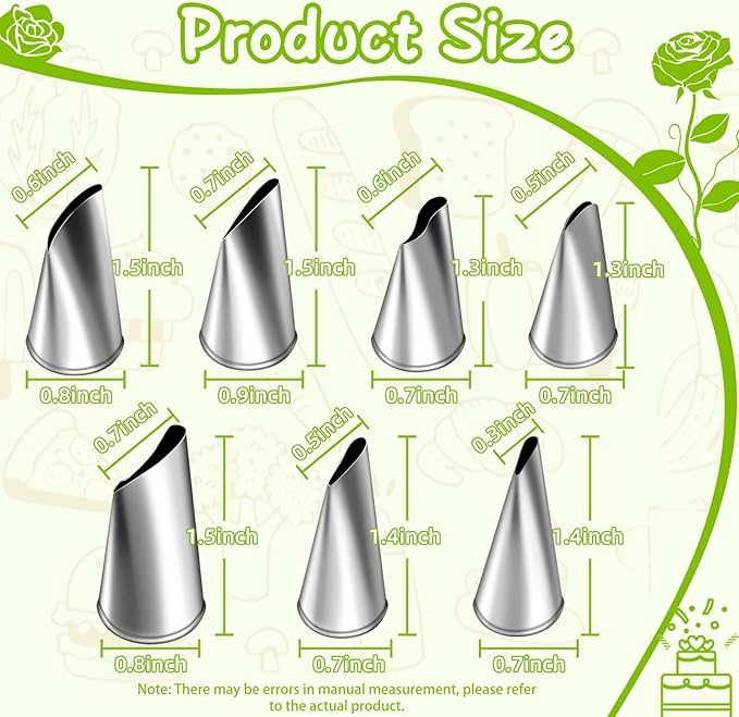 Fondant Rose Piping Tips Set, Stainless Steel Cake Decorating Pastry Tools, Cake Decorating Supplies Baking Set Tools (7 Pieces)