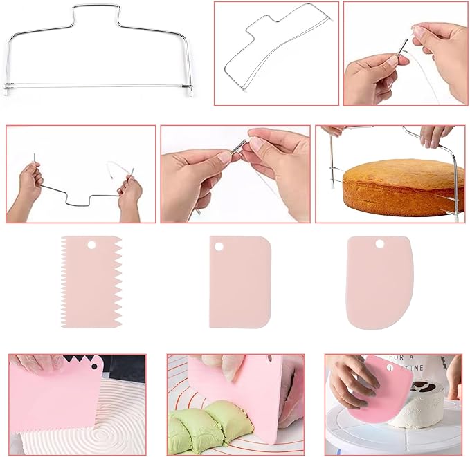 207PCS Cake Decorating Kit Includes Revolving cake turntable for decorating, Icing Bags and Tips Set, 3 Spatulas, 3 Cake Scraper, 100 Piping Bags, frosting piping kit,and 3 Coupler for Baking