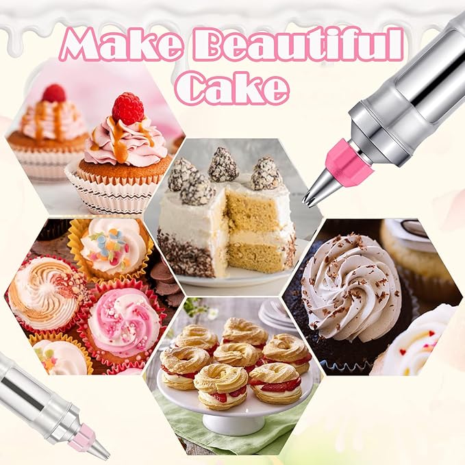 Dessert Decorating Syringe Set, Frosting Piping Kit Stainless Steels Cake Decorating Kit with 6 Piping Tips & 9 silicone cupcakes, Cupcake Decorating Kit Piping Bags and Tips Set
