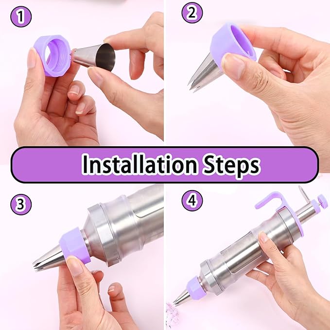 Dessert Decorating Syringe Set, Frosting Piping Kit Stainless Steels Cake Decorating Kit with 6 Piping Tips & 9 silicone cupcakes, Cupcake Decorating Kit Piping Bags and Tips Set