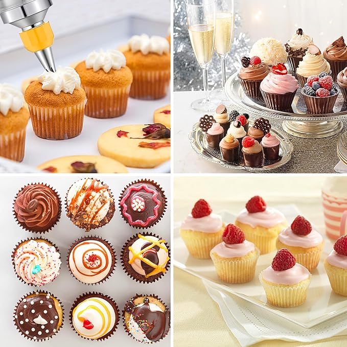 Dessert Decorating Syringe Set, Cake Decorating Kit, Stainless Steels Frosting Piping Kit for Cupcake Decoration with 6 Piping Nozzles, Cake Decorating Gun for Frosting Cream to Make Cupcakes