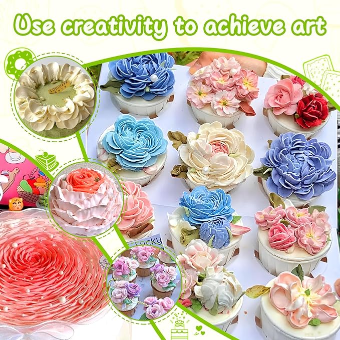 Fondant Rose Piping Tips Set, Stainless Steel Cake Decorating Pastry Tools, Cake Decorating Supplies Baking Set Tools (7 Pieces)