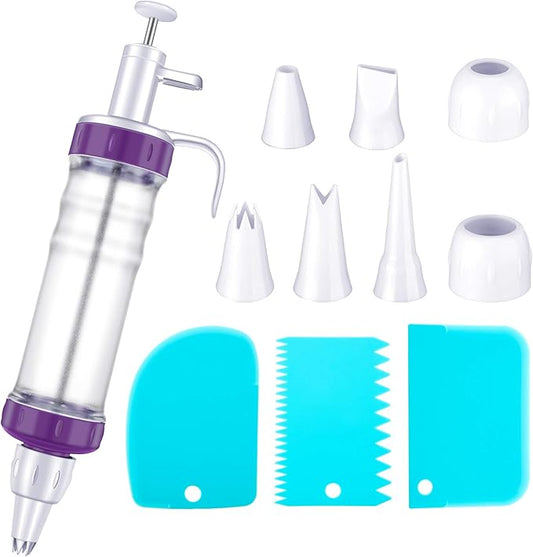 Dessert Decorating Syringe Set, Cupcake Frosting Filling Injector with 7 Plastic Icing Nozzles and 3 Cream Scrapers Dessert Cream Piping Syringe Nozzles Kits for Cake