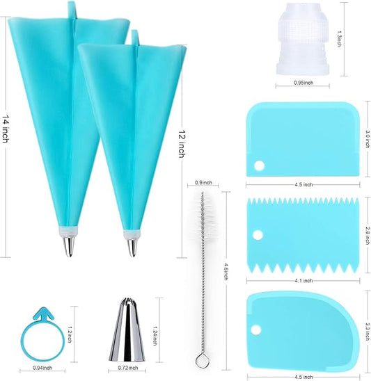 34-Piece Cake Decorating Kit – Piping Bags and Tips Set with 24 Stainless Steel Tips, 2 Reusable Silicone Piping Bags, 3 Smoothers, 2 Couplers, 2 Bag Ties, and 1 Brush for Baking & Cake Decorating