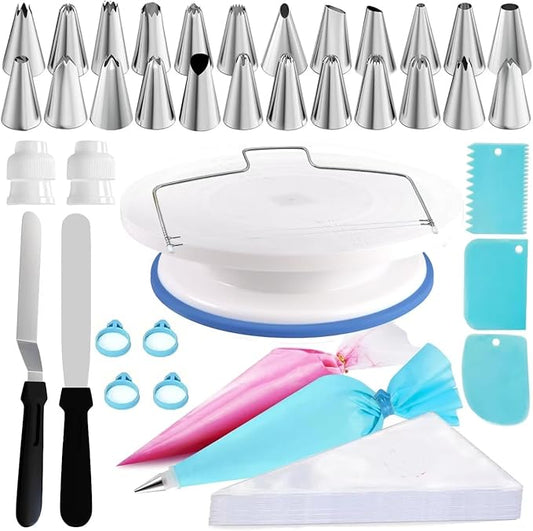 68Pcs Cake Decorating Kit, Baking Supplies Included Turntable, Leveler, 24 Numbered Icing Piping Tips, 2 Spatula, 3 Scrapers, 30+1 Piping Bags, for Beginners Desserts Parties Mother's Day Gift Ideas