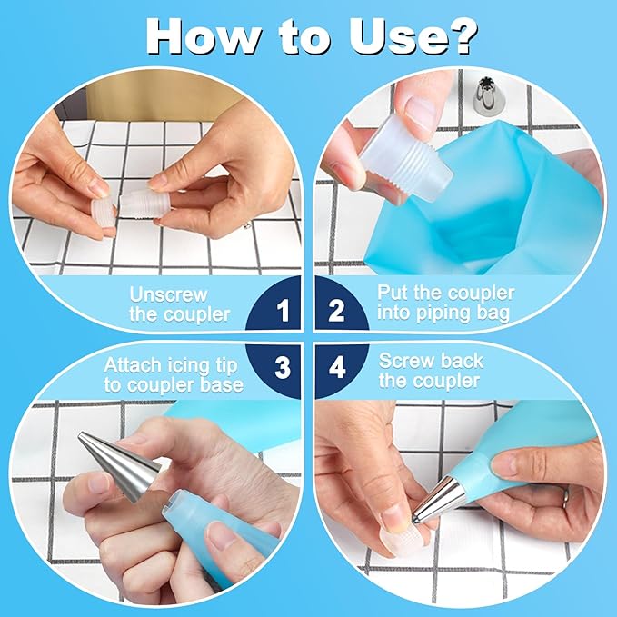 Piping Bags and Tips Set, Cake Decorating Kit with 2 Reusable Piping Bags, 24 Icing Tips, 2 Couplers, 3 Scrapers 2 Silicone Rings, Cupcake Decorating Kits Cake Piping Tips Frosting Piping Kit
