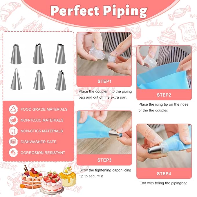 207PCS Cake Decorating Kit Includes Revolving cake turntable for decorating, Icing Bags and Tips Set, 3 Spatulas, 3 Cake Scraper, 100 Piping Bags, frosting piping kit,and 3 Coupler for Baking