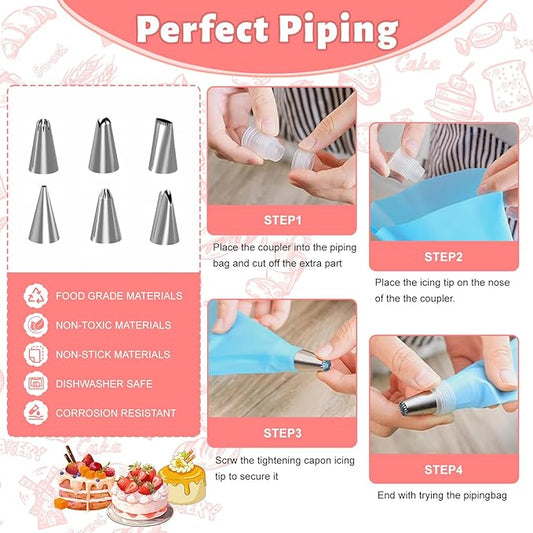 207PCS Cake Decorating Kit Includes Revolving cake turntable for decorating, Icing Bags and Tips Set, 3 Spatulas, 3 Cake Scraper, 100 Piping Bags, frosting piping kit,and 3 Coupler for Baking