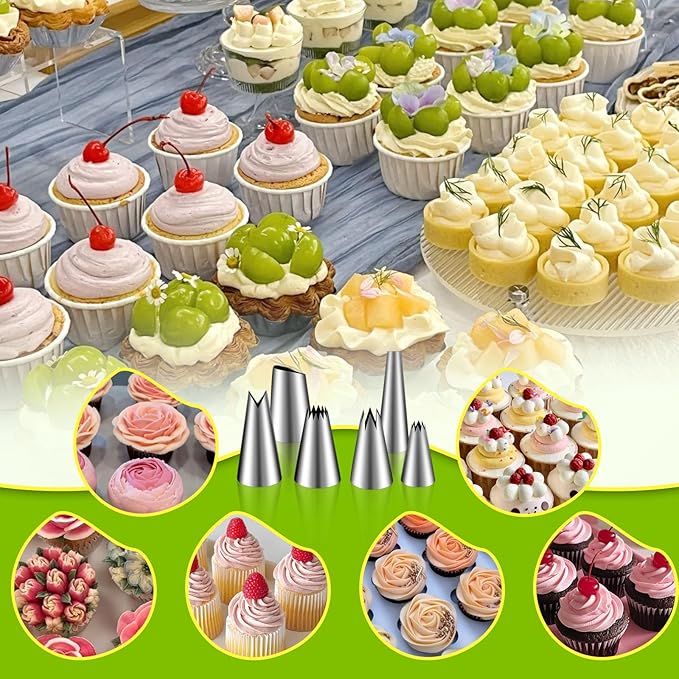 Dessert Decorating Syringe Set, Frosting Piping Kit Stainless Steels Cake Decorating Kit with 6 Piping Tips & 9 silicone cupcakes, Cupcake Decorating Kit Piping Bags and Tips Set