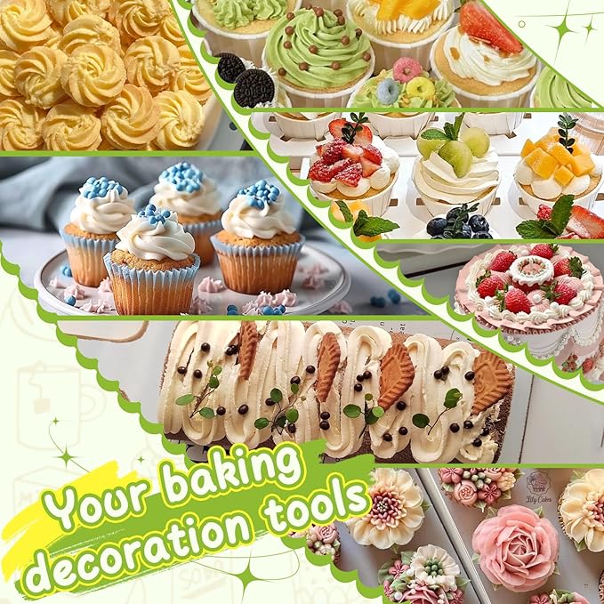 Dessert Decorating Syringe Set, Frosting Piping Kit Stainless Steels Cake Decorating Kit with 54 Piping Tips & 9 silicone cupcakes, Cupcake Decorating Kit Piping Bags and Tips Set